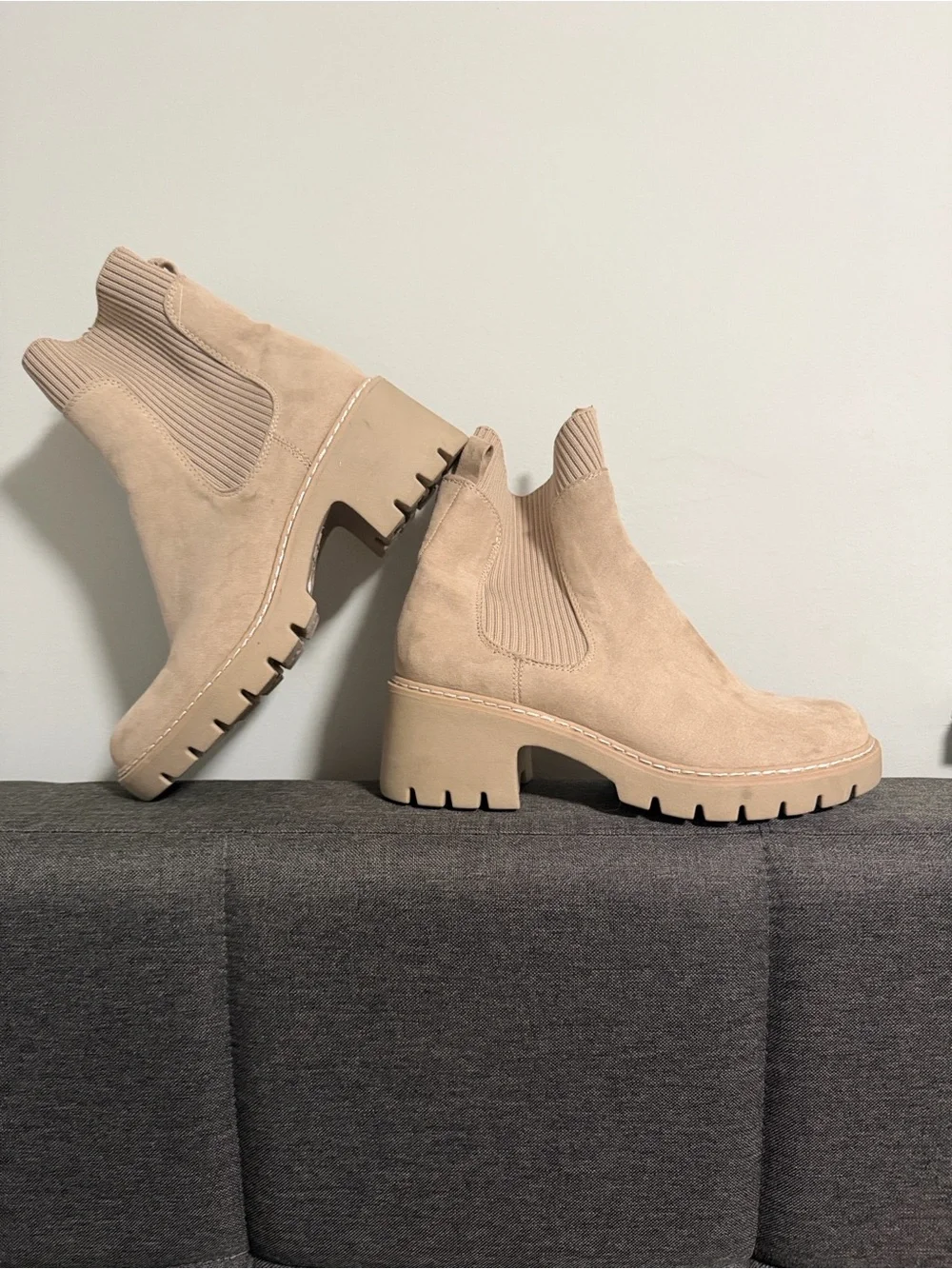NOBO Beige Chelsea Lug Heel Booties